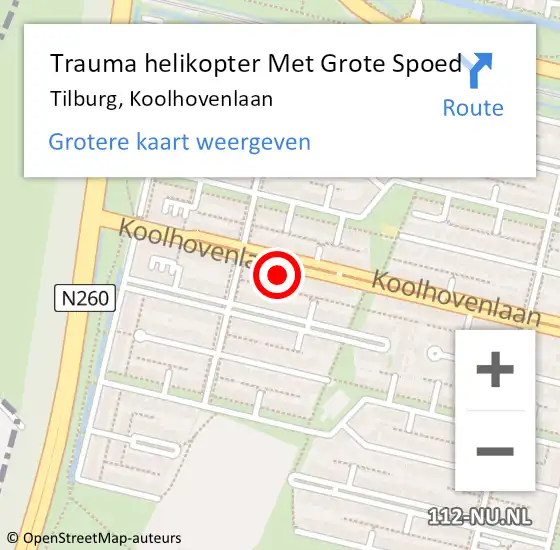 Locatie op kaart van de 112 melding: Trauma helikopter Met Grote Spoed Naar Tilburg, Koolhovenlaan op 3 mei 2022 23:33