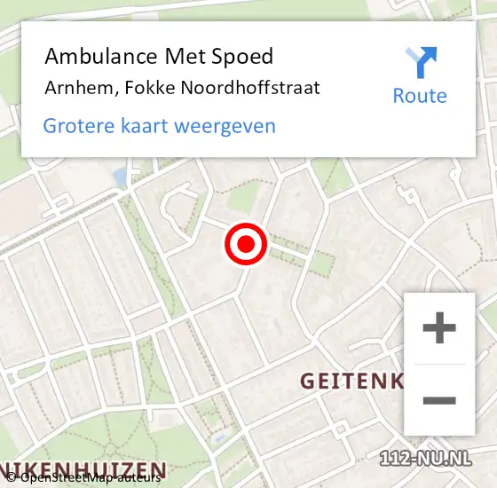 Locatie op kaart van de 112 melding: Ambulance Met Spoed Naar Arnhem, Fokke Noordhoffstraat op 4 mei 2022 00:19