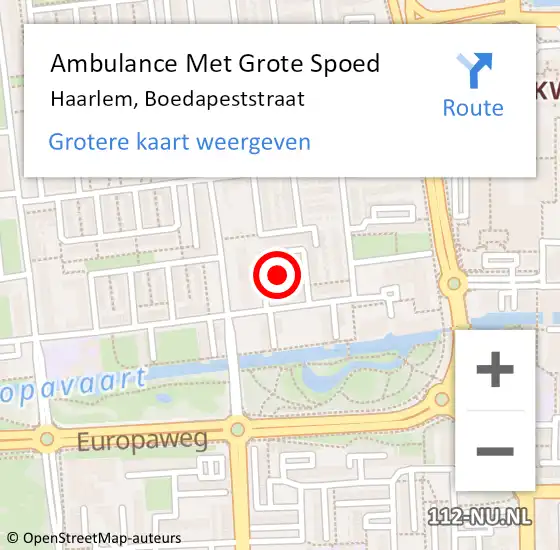 Locatie op kaart van de 112 melding: Ambulance Met Grote Spoed Naar Haarlem, Boedapeststraat op 4 mei 2022 00:29