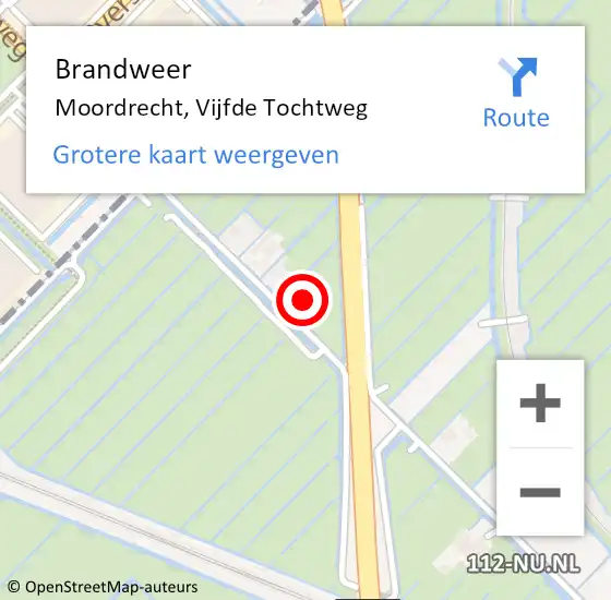 Locatie op kaart van de 112 melding: Brandweer Moordrecht, Vijfde Tochtweg op 4 mei 2022 04:09