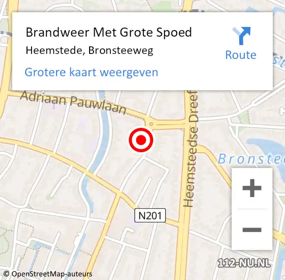 Locatie op kaart van de 112 melding: Brandweer Met Grote Spoed Naar Heemstede, Bronsteeweg op 4 mei 2022 04:13