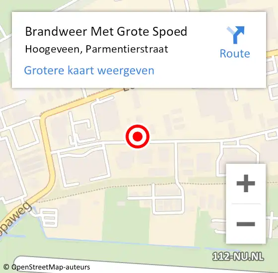 Locatie op kaart van de 112 melding: Brandweer Met Grote Spoed Naar Hoogeveen, Parmentierstraat op 4 mei 2022 04:48