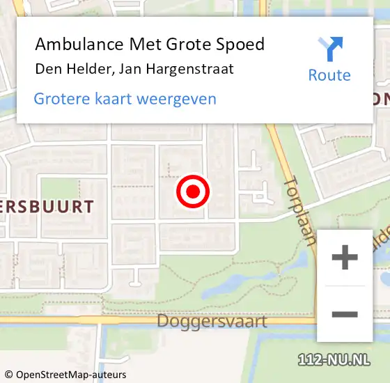 Locatie op kaart van de 112 melding: Ambulance Met Grote Spoed Naar Den Helder, Jan Hargenstraat op 4 mei 2022 06:22