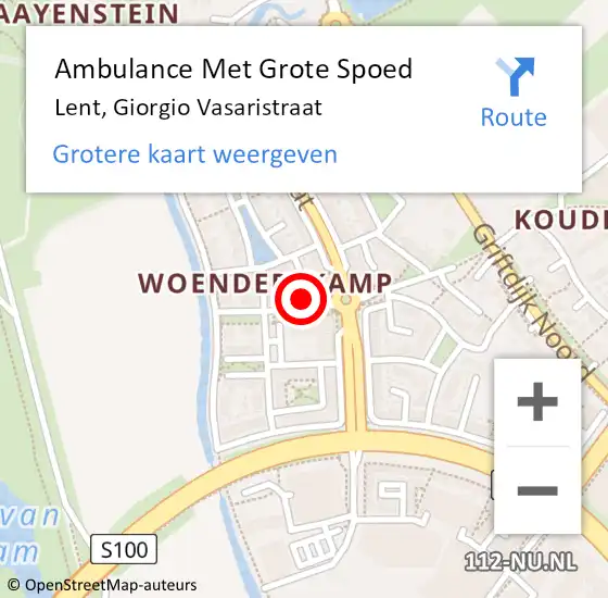 Locatie op kaart van de 112 melding: Ambulance Met Grote Spoed Naar Lent, Giorgio Vasaristraat op 4 mei 2022 07:09