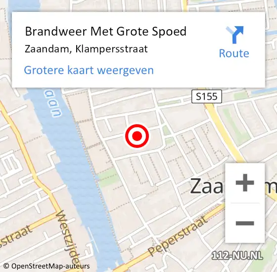Locatie op kaart van de 112 melding: Brandweer Met Grote Spoed Naar Zaandam, Klampersstraat op 4 mei 2022 07:31