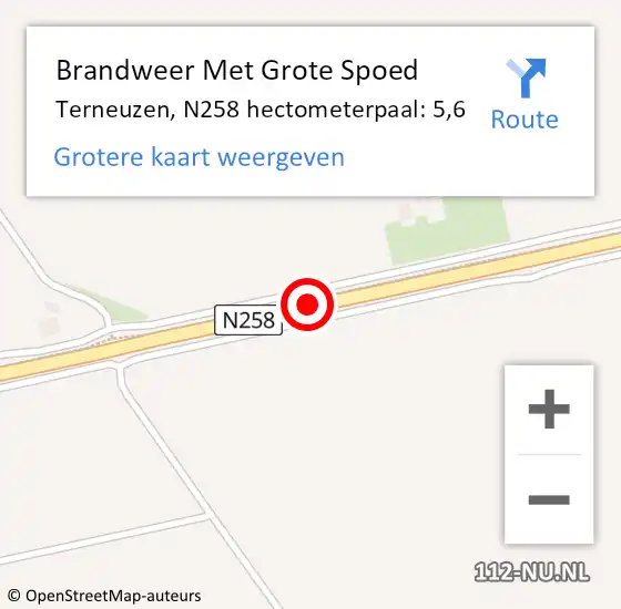 Locatie op kaart van de 112 melding: Brandweer Met Grote Spoed Naar Terneuzen, N258 hectometerpaal: 5,6 op 4 mei 2022 07:44