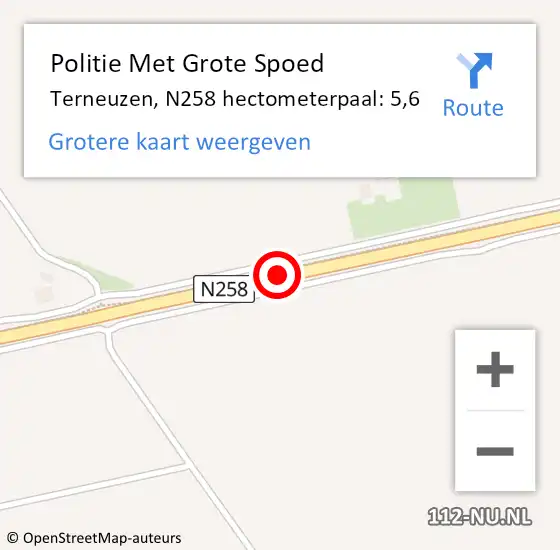 Locatie op kaart van de 112 melding: Politie Met Grote Spoed Naar Terneuzen, N258 hectometerpaal: 5,6 op 4 mei 2022 08:01