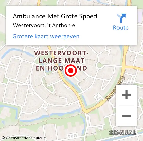 Locatie op kaart van de 112 melding: Ambulance Met Grote Spoed Naar Westervoort, 't Anthonie op 4 mei 2022 08:32