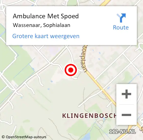 Locatie op kaart van de 112 melding: Ambulance Met Spoed Naar Wassenaar, Sophialaan op 4 mei 2022 08:47