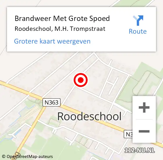 Locatie op kaart van de 112 melding: Brandweer Met Grote Spoed Naar Roodeschool, M.H. Trompstraat op 4 mei 2022 08:53