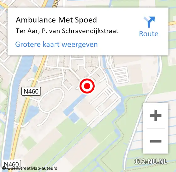 Locatie op kaart van de 112 melding: Ambulance Met Spoed Naar Ter Aar, P. van Schravendijkstraat op 4 mei 2022 09:06