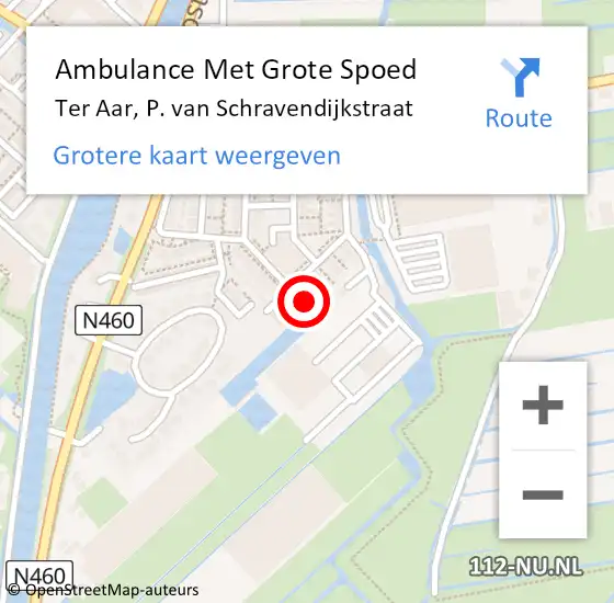 Locatie op kaart van de 112 melding: Ambulance Met Grote Spoed Naar Ter Aar, P. van Schravendijkstraat op 4 mei 2022 09:06