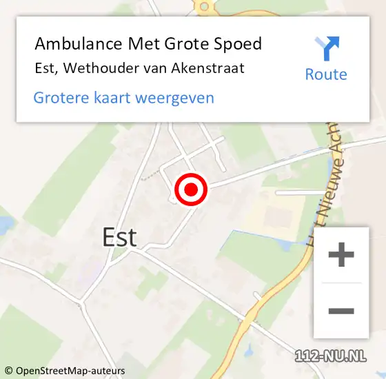 Locatie op kaart van de 112 melding: Ambulance Met Grote Spoed Naar Est, Wethouder van Akenstraat op 4 mei 2022 09:09