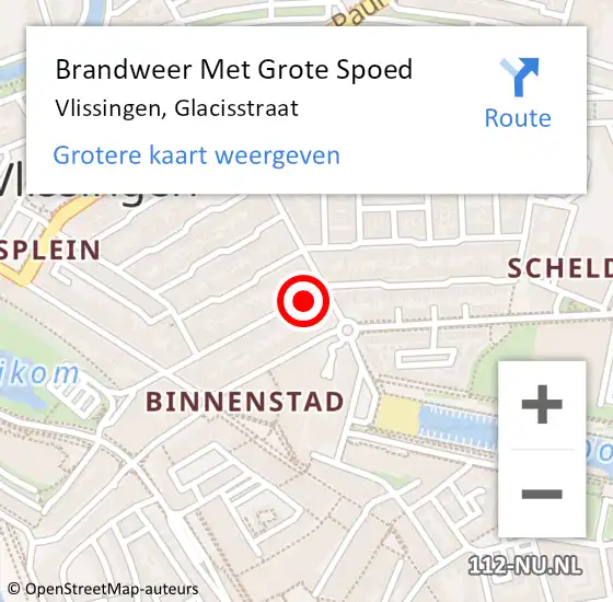 Locatie op kaart van de 112 melding: Brandweer Met Grote Spoed Naar Vlissingen, Glacisstraat op 4 mei 2022 09:21