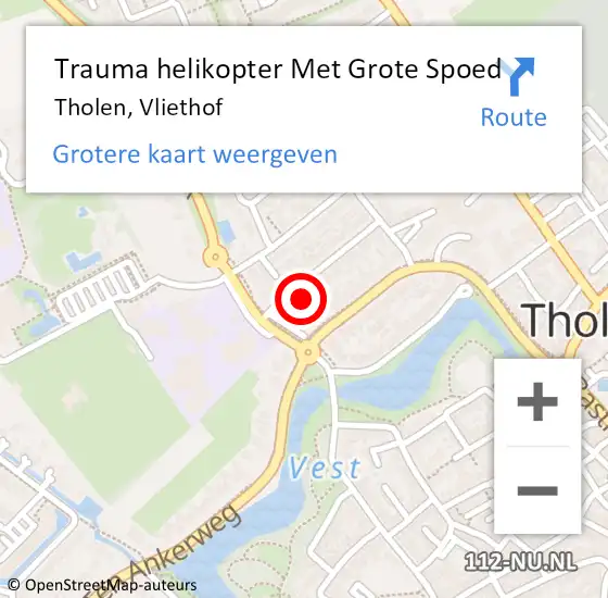 Locatie op kaart van de 112 melding: Trauma helikopter Met Grote Spoed Naar Tholen, Vliethof op 4 mei 2022 09:47
