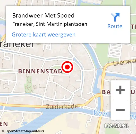 Locatie op kaart van de 112 melding: Brandweer Met Spoed Naar Franeker, Sint Martiniplantsoen op 4 mei 2022 10:01