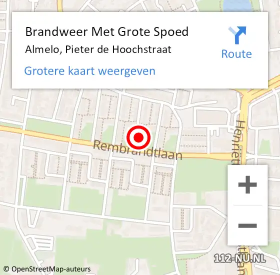 Locatie op kaart van de 112 melding: Brandweer Met Grote Spoed Naar Almelo, Pieter de Hoochstraat op 4 mei 2022 10:48