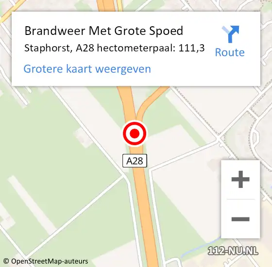 Locatie op kaart van de 112 melding: Brandweer Met Grote Spoed Naar Staphorst, A28 hectometerpaal: 111,3 op 4 mei 2022 10:53