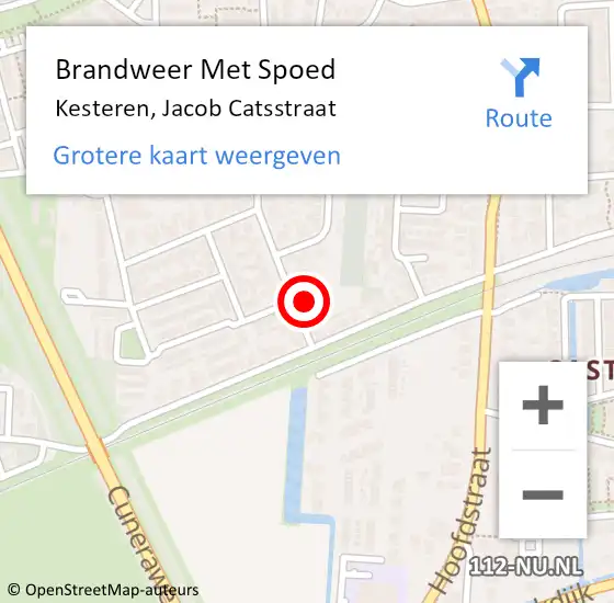 Locatie op kaart van de 112 melding: Brandweer Met Spoed Naar Kesteren, Jacob Catsstraat op 4 mei 2022 10:55