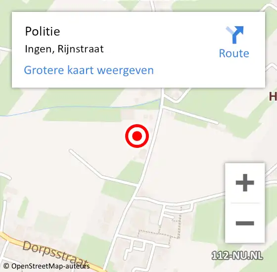 Locatie op kaart van de 112 melding: Politie Ingen, Rijnstraat op 4 mei 2022 11:22