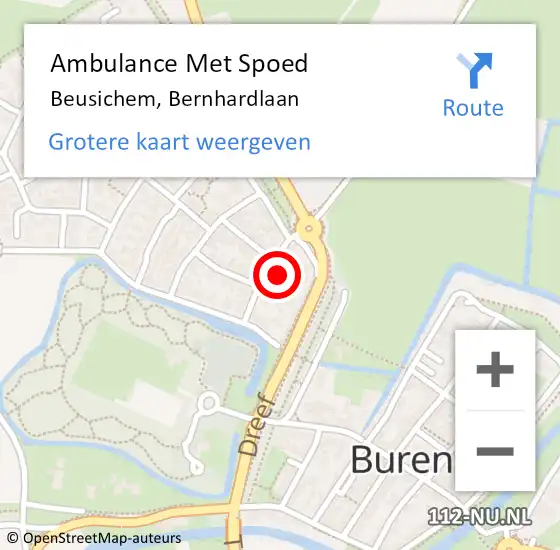 Locatie op kaart van de 112 melding: Ambulance Met Spoed Naar Beusichem, Bernhardlaan op 4 mei 2022 11:36