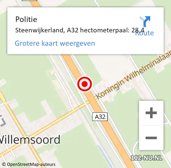 Locatie op kaart van de 112 melding: Politie Steenwijkerland, A32 hectometerpaal: 28,4 op 4 mei 2022 11:45