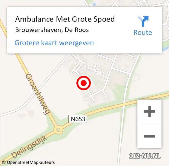 Locatie op kaart van de 112 melding: Ambulance Met Grote Spoed Naar Brouwershaven, De Roos op 16 juli 2014 12:27