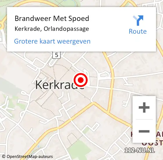 Locatie op kaart van de 112 melding: Brandweer Met Spoed Naar Kerkrade, Orlandopassage op 4 mei 2022 11:57