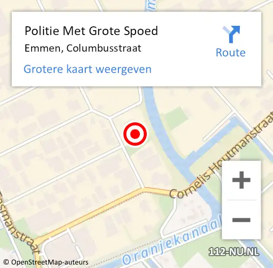 Locatie op kaart van de 112 melding: Politie Met Grote Spoed Naar Emmen, Columbusstraat op 4 mei 2022 12:02