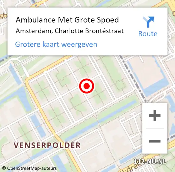 Locatie op kaart van de 112 melding: Ambulance Met Grote Spoed Naar Amsterdam-Zuidoost, Charlotte Brontéstraat op 4 mei 2022 12:08