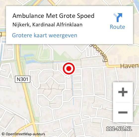 Locatie op kaart van de 112 melding: Ambulance Met Grote Spoed Naar Nijkerk, Kardinaal Alfrinklaan op 4 mei 2022 12:37