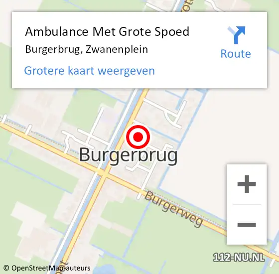 Locatie op kaart van de 112 melding: Ambulance Met Grote Spoed Naar Burgerbrug, Zwanenplein op 4 mei 2022 12:43