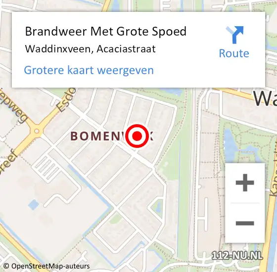 Locatie op kaart van de 112 melding: Brandweer Met Grote Spoed Naar Waddinxveen, Acaciastraat op 4 mei 2022 12:49