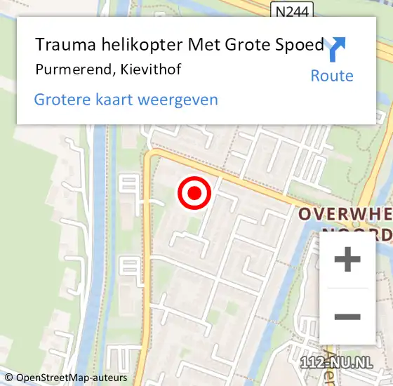 Locatie op kaart van de 112 melding: Trauma helikopter Met Grote Spoed Naar Purmerend, Kievithof op 4 mei 2022 13:00