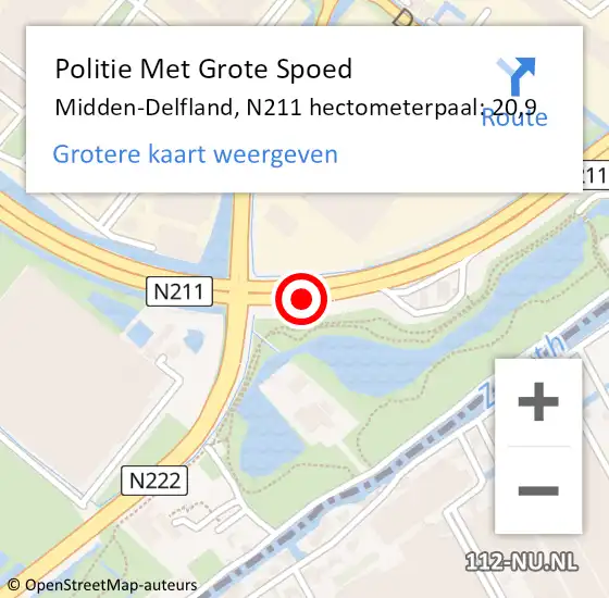 Locatie op kaart van de 112 melding: Politie Met Grote Spoed Naar Midden-Delfland, N211 hectometerpaal: 20,9 op 4 mei 2022 13:02