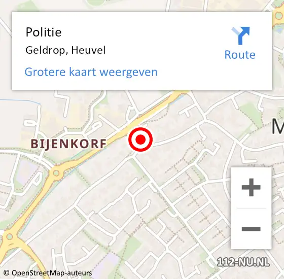 Locatie op kaart van de 112 melding: Politie Geldrop, Heuvel op 4 mei 2022 13:11