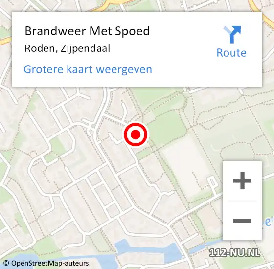 Locatie op kaart van de 112 melding: Brandweer Met Spoed Naar Roden, Zijpendaal op 4 mei 2022 13:33