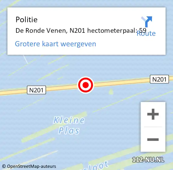 Locatie op kaart van de 112 melding: Politie De Ronde Venen, N201 hectometerpaal: 59 op 4 mei 2022 13:56