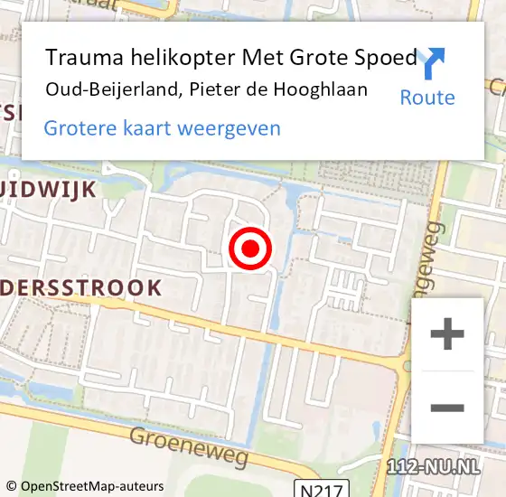 Locatie op kaart van de 112 melding: Trauma helikopter Met Grote Spoed Naar Oud-Beijerland, Pieter de Hooghlaan op 4 mei 2022 14:04