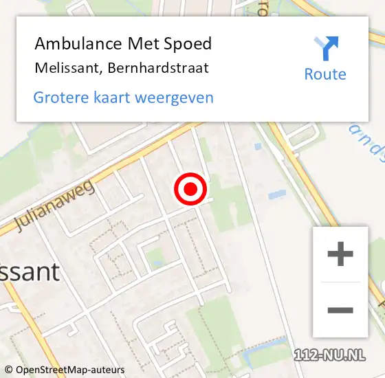 Locatie op kaart van de 112 melding: Ambulance Met Spoed Naar Melissant, Bernhardstraat op 4 mei 2022 14:05