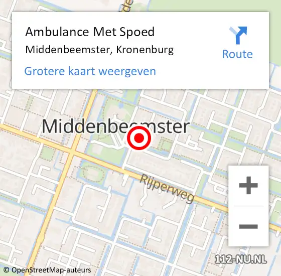 Locatie op kaart van de 112 melding: Ambulance Met Spoed Naar Middenbeemster, Kronenburg op 4 mei 2022 14:43