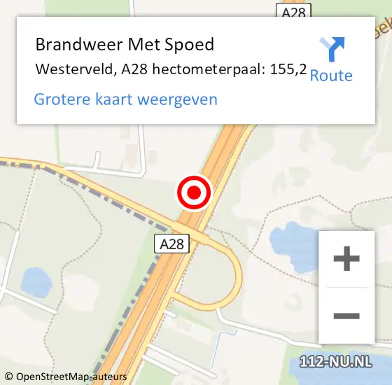 Locatie op kaart van de 112 melding: Brandweer Met Spoed Naar Westerveld, A28 hectometerpaal: 155,2 op 4 mei 2022 14:43