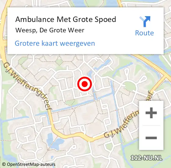 Locatie op kaart van de 112 melding: Ambulance Met Grote Spoed Naar Weesp, De Grote Weer op 4 mei 2022 14:52