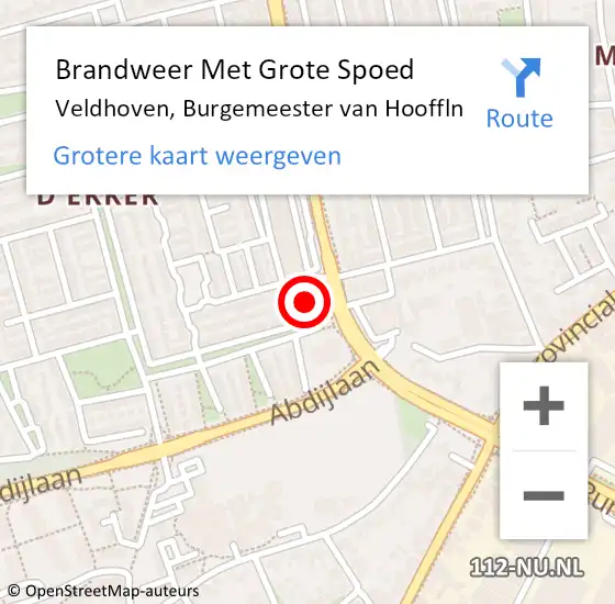 Locatie op kaart van de 112 melding: Brandweer Met Grote Spoed Naar Veldhoven, Burgemeester van Hooffln op 4 mei 2022 14:54