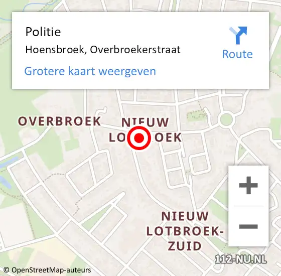 Locatie op kaart van de 112 melding: Politie Hoensbroek, Overbroekerstraat op 4 mei 2022 15:00