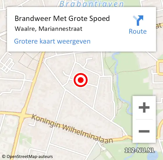 Locatie op kaart van de 112 melding: Brandweer Met Grote Spoed Naar Waalre, Mariannestraat op 4 mei 2022 15:08