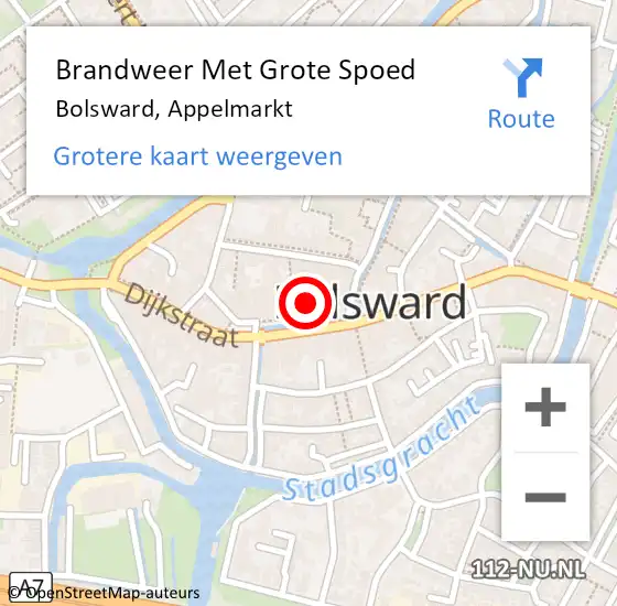 Locatie op kaart van de 112 melding: Brandweer Met Grote Spoed Naar Bolsward, Appelmarkt op 4 mei 2022 15:14