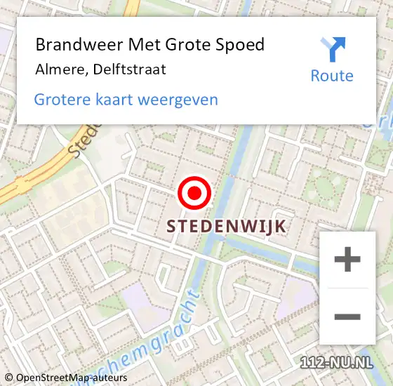 Locatie op kaart van de 112 melding: Brandweer Met Grote Spoed Naar Almere, Delftstraat op 4 mei 2022 16:07