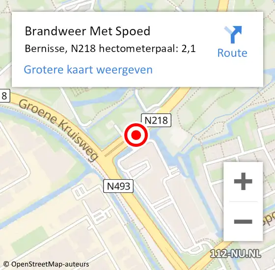 Locatie op kaart van de 112 melding: Brandweer Met Spoed Naar Bernisse, N218 hectometerpaal: 2,1 op 4 mei 2022 16:19