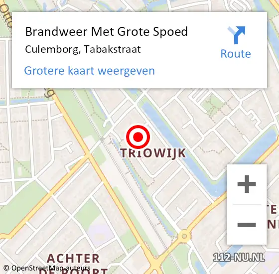 Locatie op kaart van de 112 melding: Brandweer Met Grote Spoed Naar Culemborg, Tabakstraat op 4 mei 2022 16:26